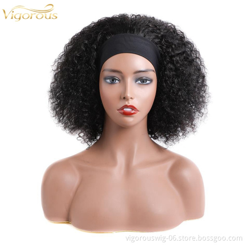 Wholesale Price Brazilian Wigs Short Afro Kinky Human Hair Wigs With Headband Curly For Black Women Bob Wig Natural Black Color
